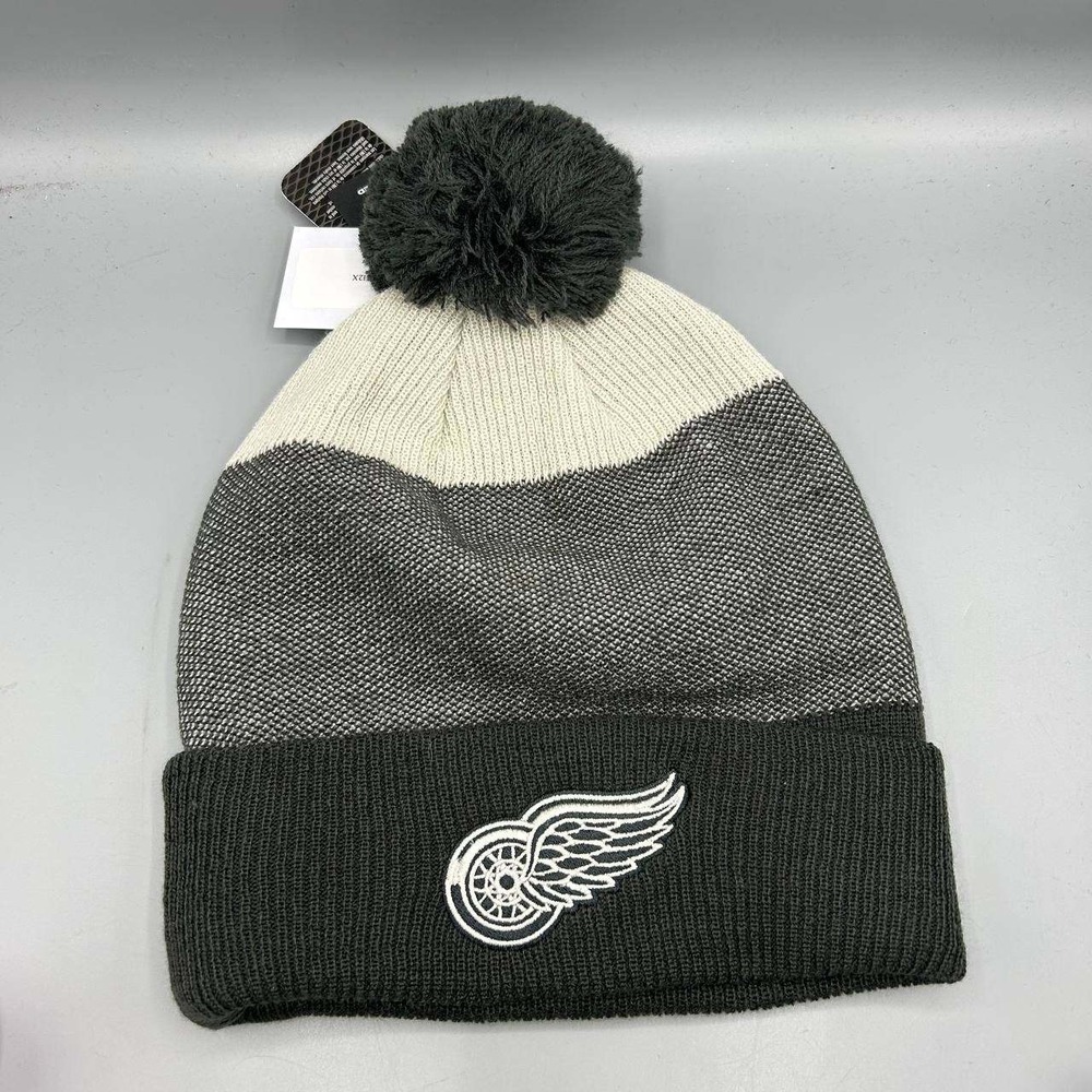 Detroit Red Wings NHL Hat Men Black Gray Fanatics Cuffed Beanie Pom Pom Cap New
